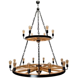 Two-Level Wooden Wagon Wheel Chandelier 70 + 130 L