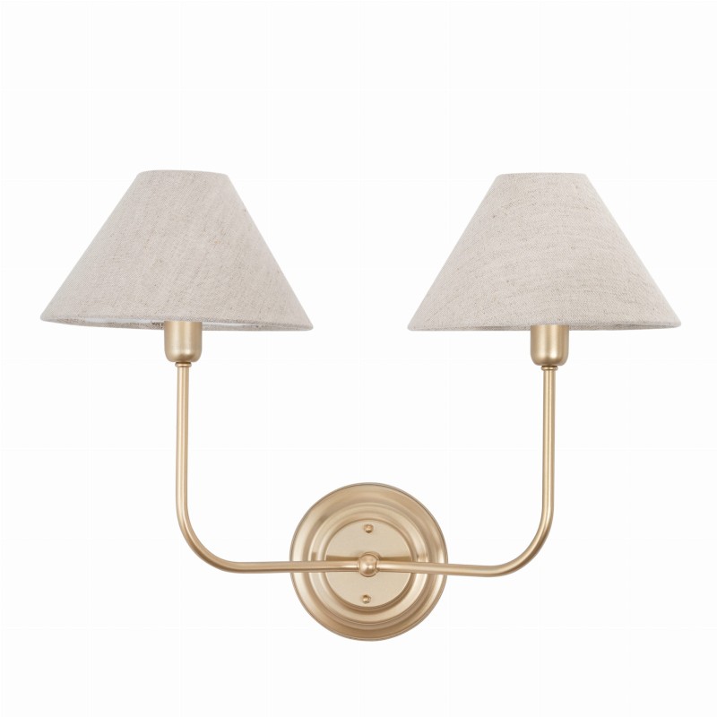 ELEGANCE TWIN Gold wall lamp- linen lampshade, wide - Crafdeco
