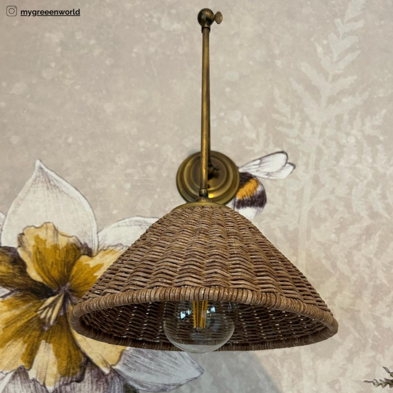 Wicker Brass Wall Sconce , Crafdeco