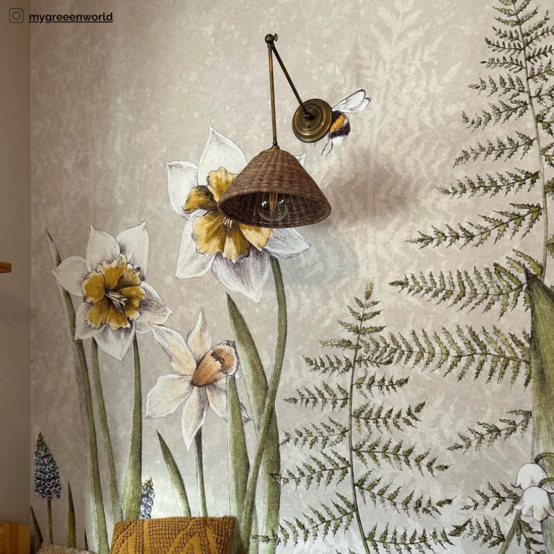 Wicker Brass Wall Sconce , Crafdeco