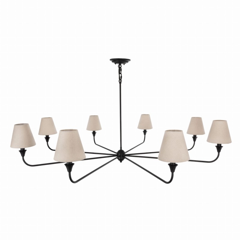 Black CHIC L Chandelier ,  linen lampshade , Crafdeco