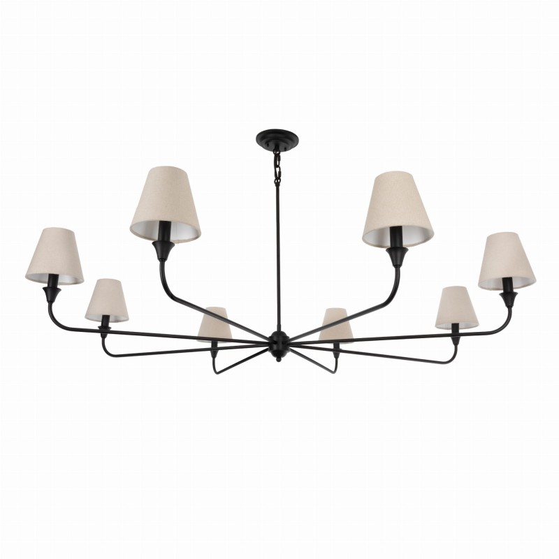 Black CHIC L Chandelier ,  linen lampshade , Crafdeco