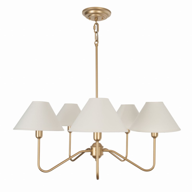 Żyrandol Simple plus S złota,  biały abażur,szeroki ,Crafdeco