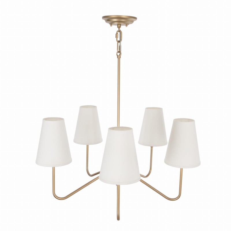 Żyrandol Simple plus S złota, biały abażur, wąski, Crafdeco