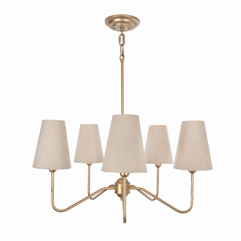 Żyrandol Simple plus S złota, lniany abażur ,wąski, Crafdeco Crafdeco