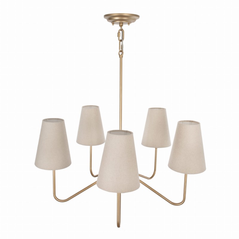 Żyrandol Simple plus S złota, lniany abażur ,wąski, Crafdeco Crafdeco