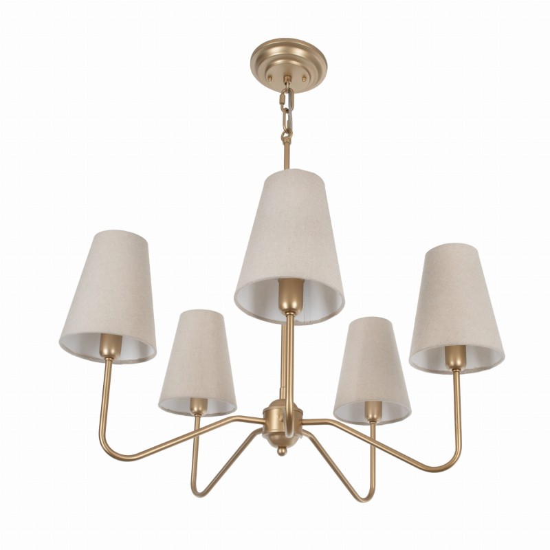 Żyrandol Simple plus S złota, lniany abażur ,wąski, Crafdeco Crafdeco