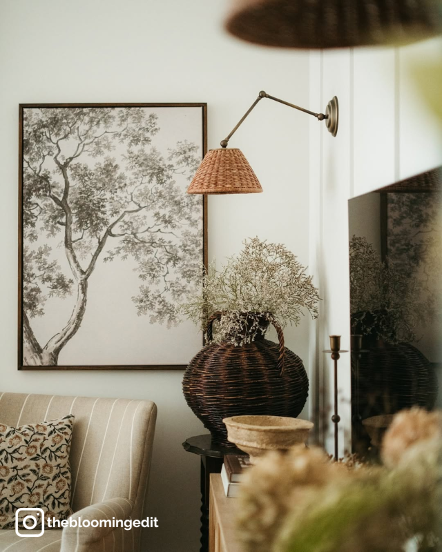 Wicker Brass Wall Sconce , Crafdeco