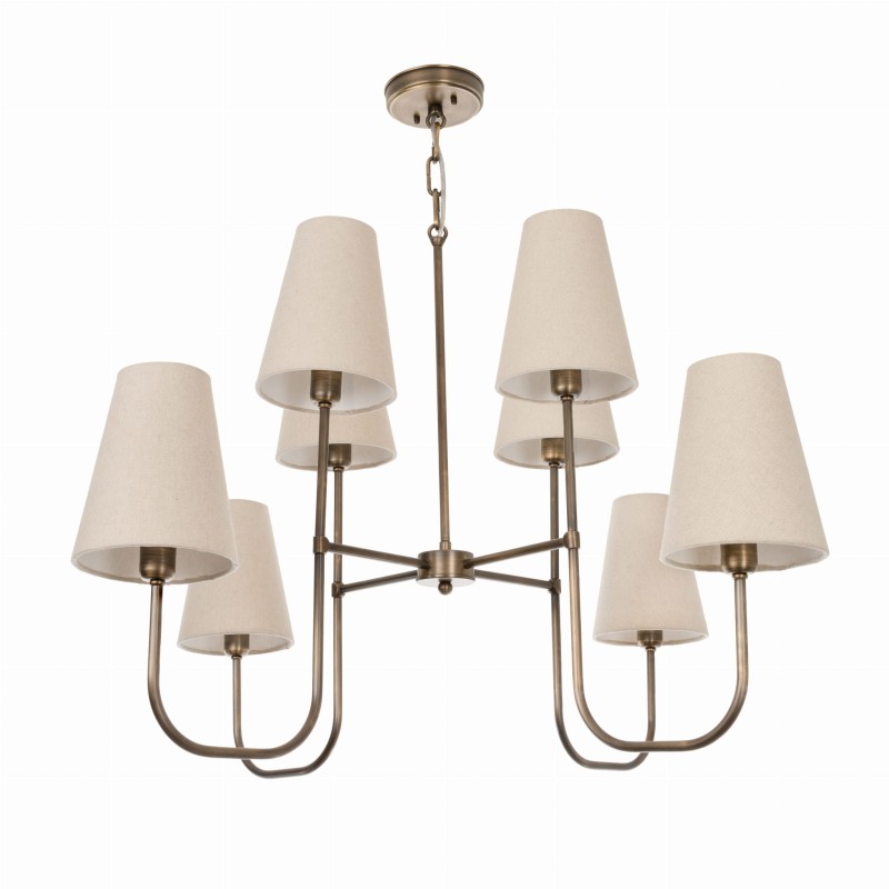 Lampa mosiężna Eliora, lniany abażur ,Crafdeco