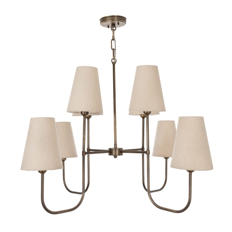 Lampa mosiężna Eliora, lniany abażur ,Crafdeco