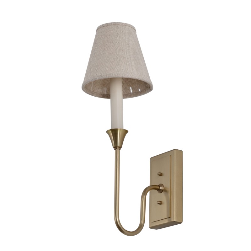 Kinkiet Bella Złoty, lniany abażur, Crafdeco