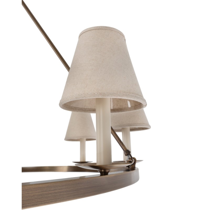 Aurora Brass Chandelier ,  linen Lampshade , Crafdeco