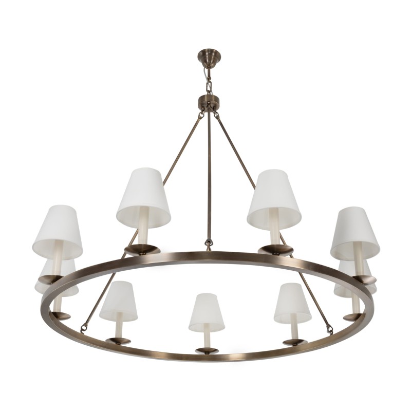 Aurora Brass Chandelier ,  white Lampshade , Crafdeco