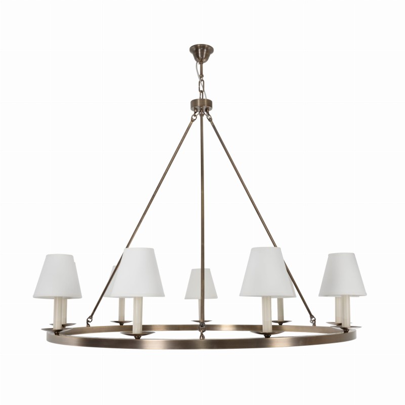 Aurora Brass Chandelier ,  white Lampshade , Crafdeco