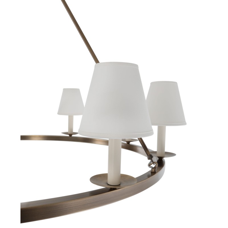 Aurora Brass Chandelier ,  white Lampshade , Crafdeco