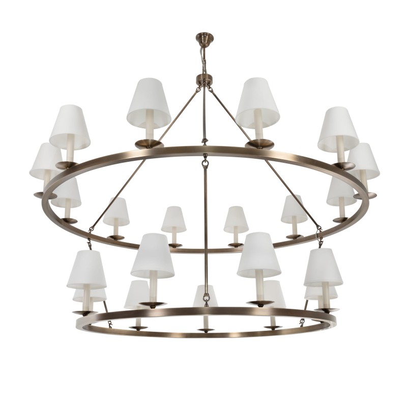 Aurora Double Brass Chandelier ,  white lampshade , Crafdeco