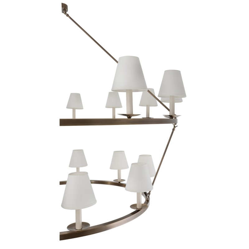 Aurora Double Brass Chandelier ,  white lampshade , Crafdeco