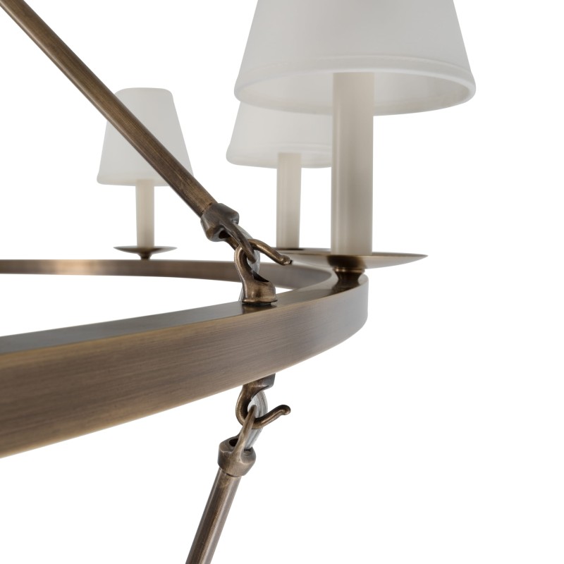 Aurora Double Brass Chandelier ,  white lampshade , Crafdeco