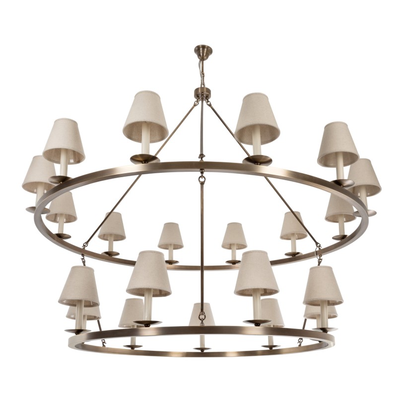 Aurora Double Brass Chandelier ,  linen lampshade , Crafdeco