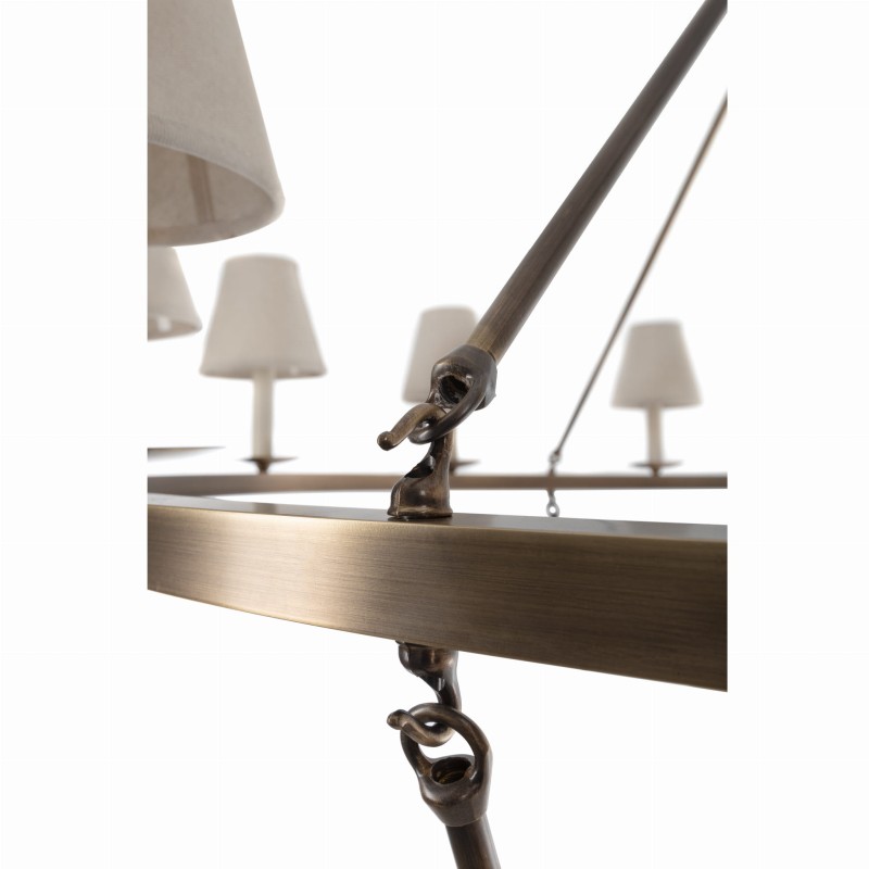 Aurora Double Brass Chandelier ,  linen lampshade , Crafdeco
