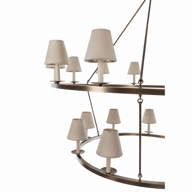 Aurora Double Brass Chandelier ,  linen lampshade , Crafdeco