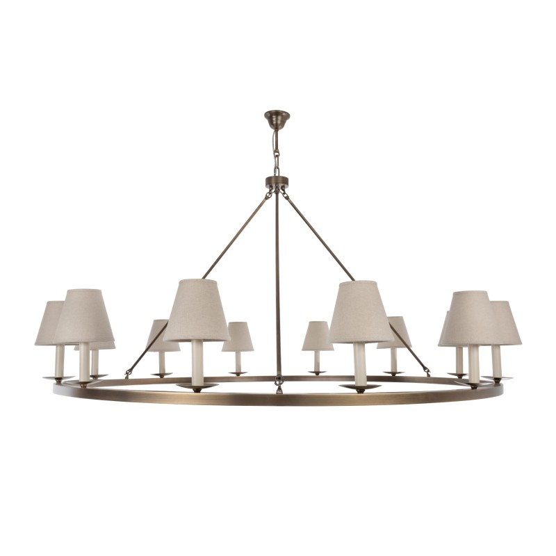 Aurora Plus Brass  Chandelier, linen lampshade,Crafdeco