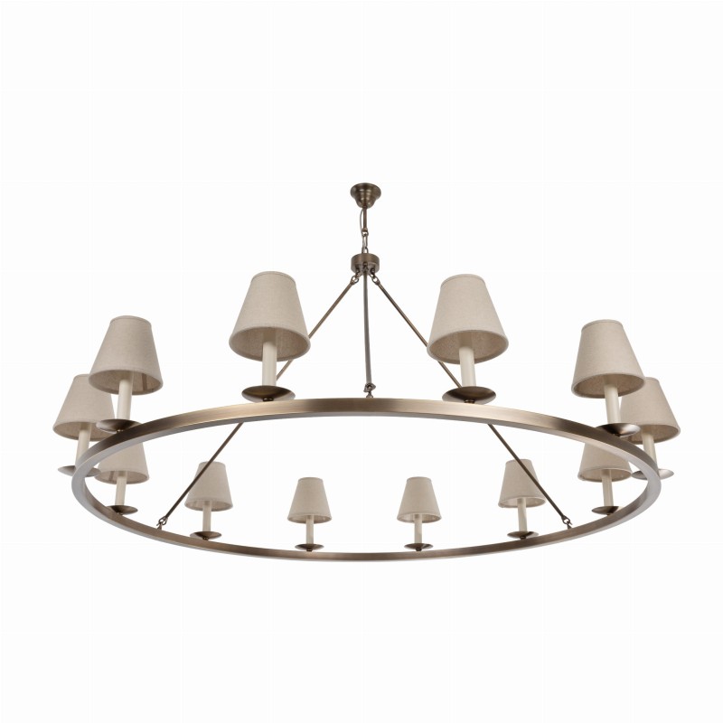 Aurora Plus Brass  Chandelier, linen lampshade,Crafdeco