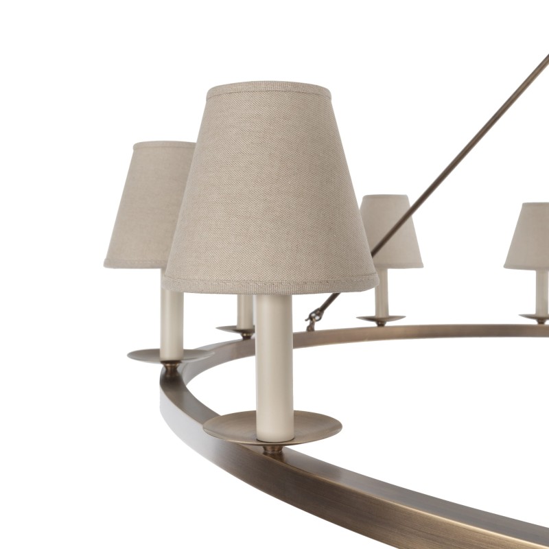 Aurora Plus Brass  Chandelier, linen lampshade,Crafdeco