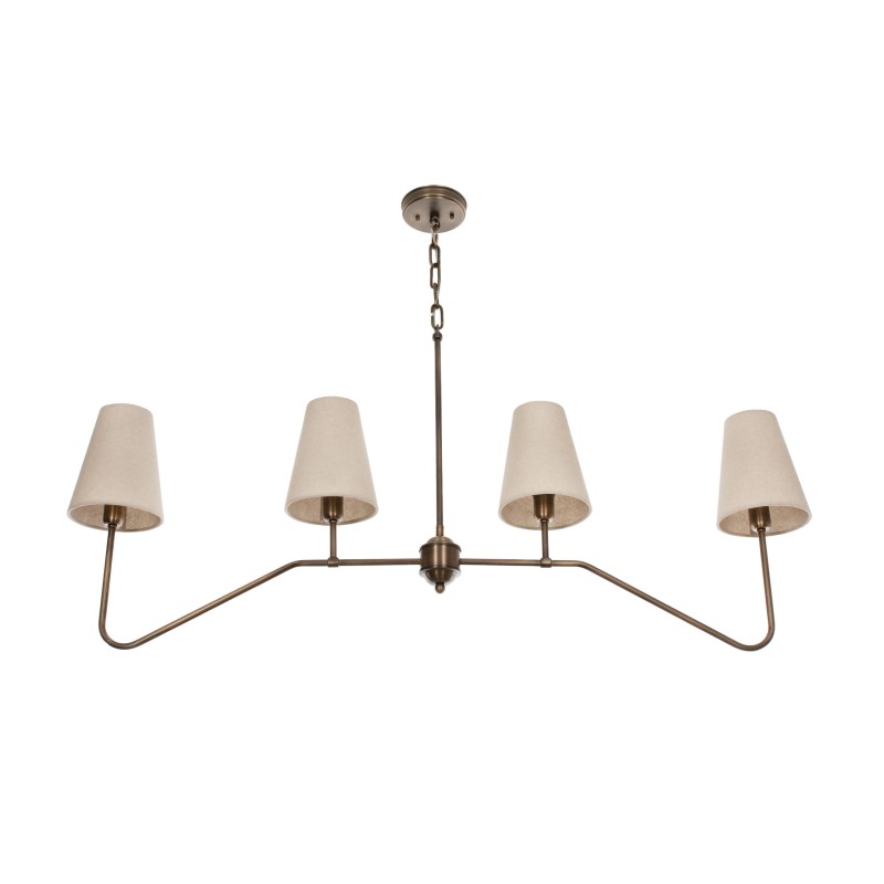 SIMPLE Brass Chandelier - Narrow Linen Lampshade