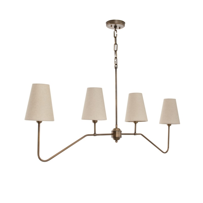 SIMPLE Brass Chandelier - Narrow Linen Lampshade