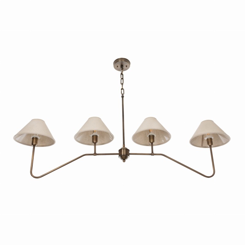 SIMPLE Brass Chandelier -wide linen Lampshade