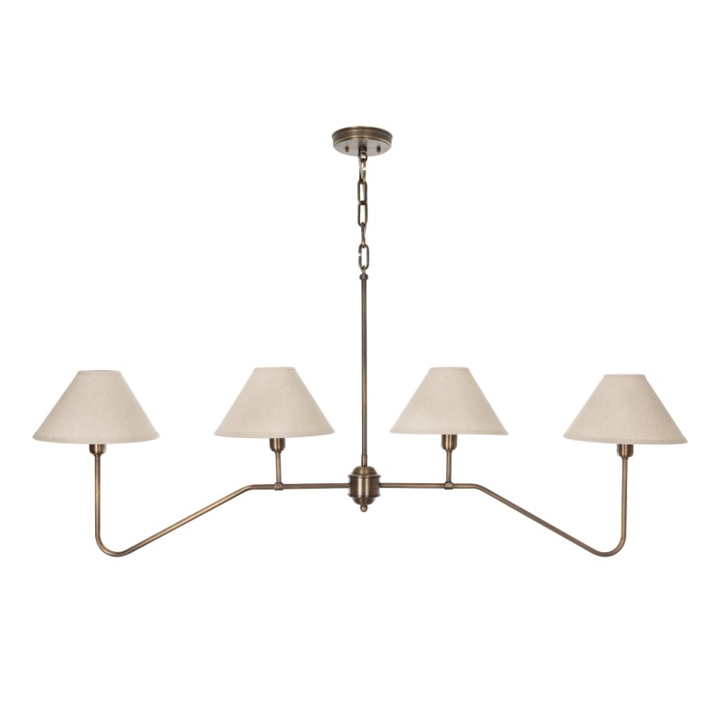 SIMPLE Brass Chandelier - Wide linen Lampshade
