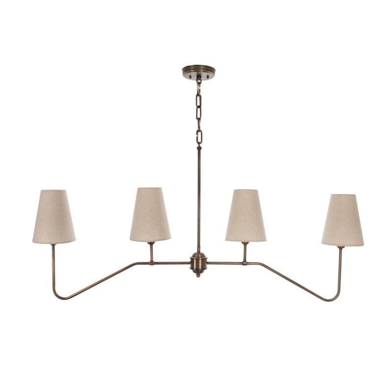 SIMPLE Brass Chandelier - Narrow Linen Lampshade