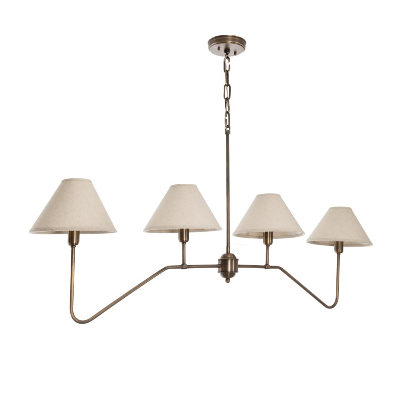 SIMPLE Brass Chandelier - Wide linen Lampshade