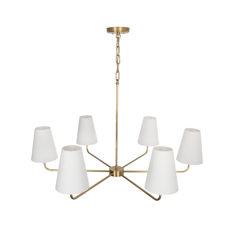 Brushed Brass CLASSY PLUS Chandelier, narrow white lampshade