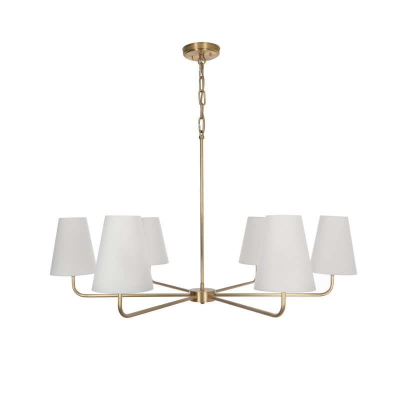 Brushed Brass CLASSY PLUS Chandelier, narrow white lampshade