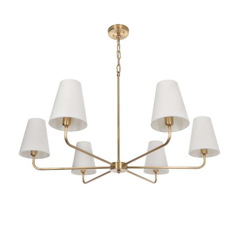 Brushed Brass CLASSY PLUS Chandelier, narrow white lampshade