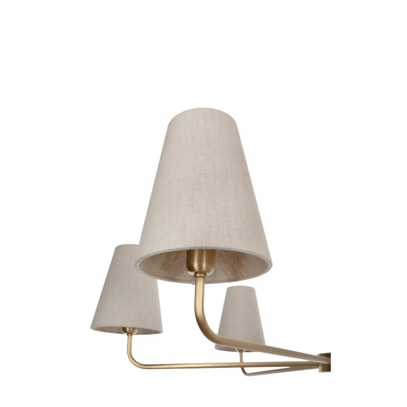 Brushed Brass CLASSY PLUS Chandelier, narrow linen lampshade