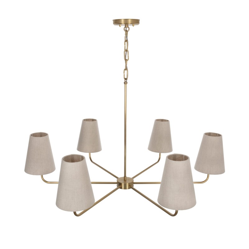 Brushed Brass CLASSY PLUS Chandelier, narrow linen lampshade