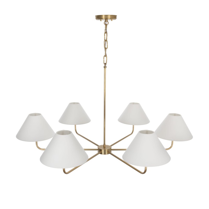 Brushed Brass CLASSY PLUS Chandelier, wide white lampshade