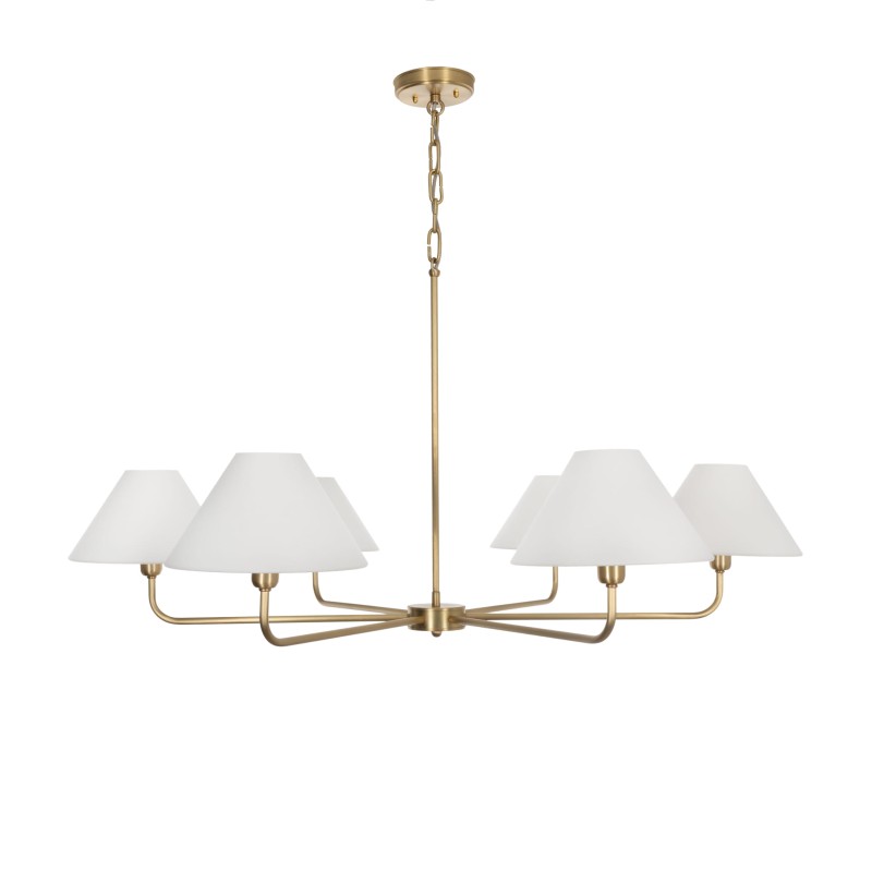 Brushed Brass CLASSY PLUS Chandelier, wide white lampshade