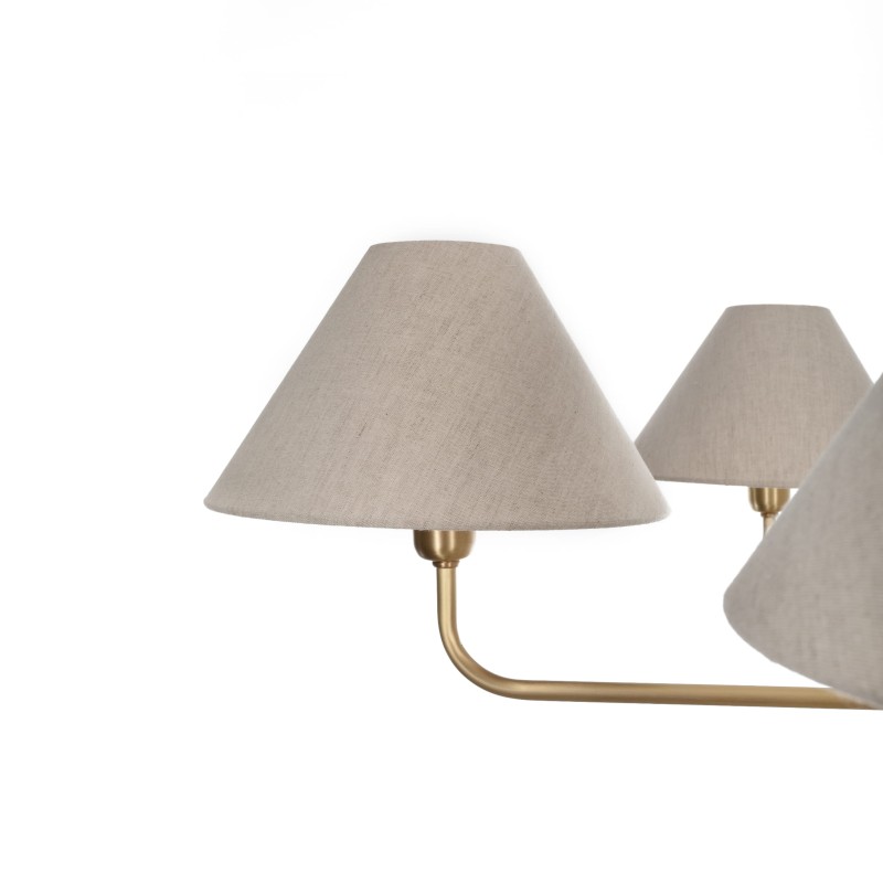 Brushed Brass CLASSY PLUS Chandelier, wide linen lampshade