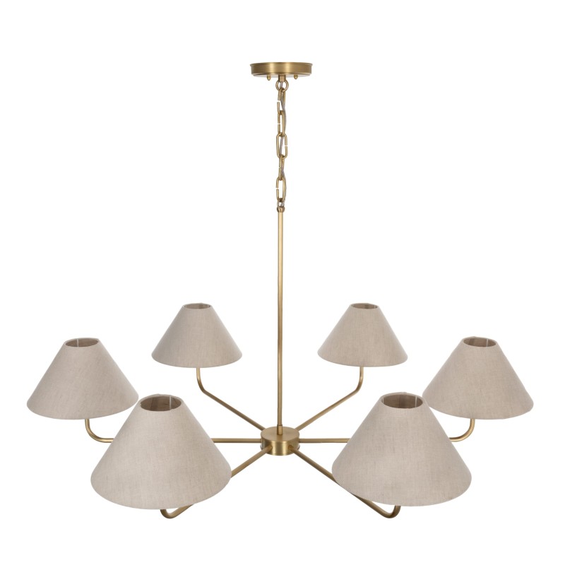 Brushed Brass CLASSY PLUS Chandelier, wide linen lampshade