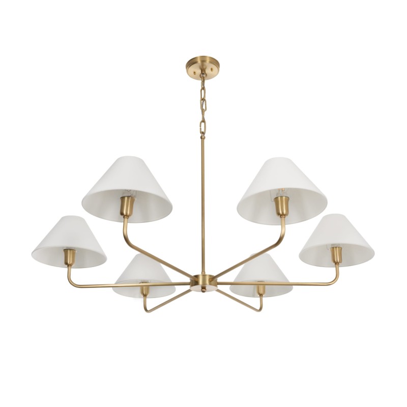 Brushed Brass CLASSY PLUS Chandelier, wide white lampshade