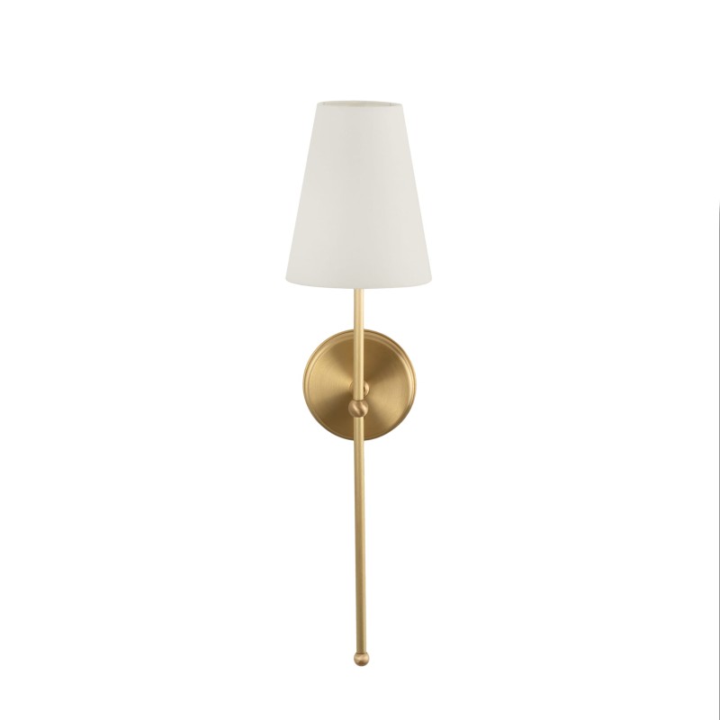 Brushed Brass BASIC Wall Sconce, narrow white lampshade