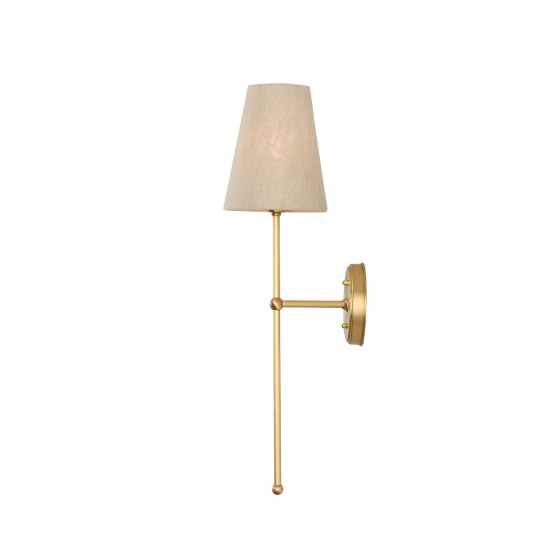 Brushed Brass BASIC Wall Sconce, narrow linen lampshade