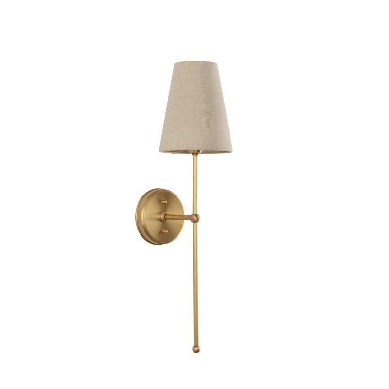 Brushed Brass BASIC Wall Sconce, narrow linen lampshade