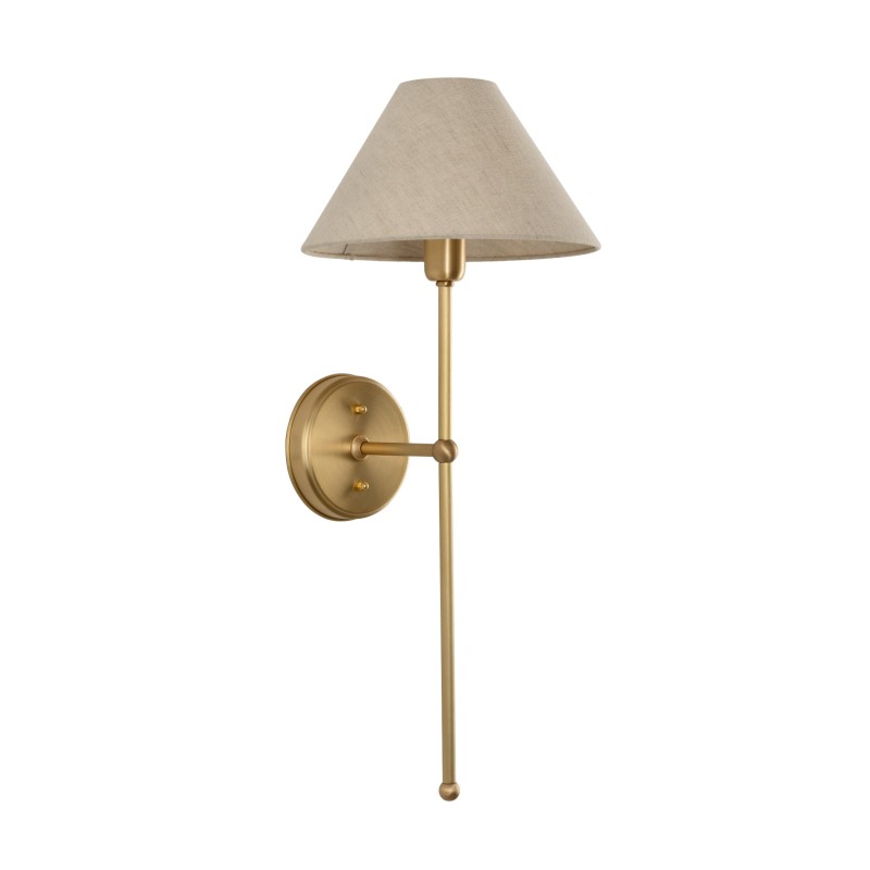 Brushed Brass BASIC Wall Sconce, wide linen lampshade