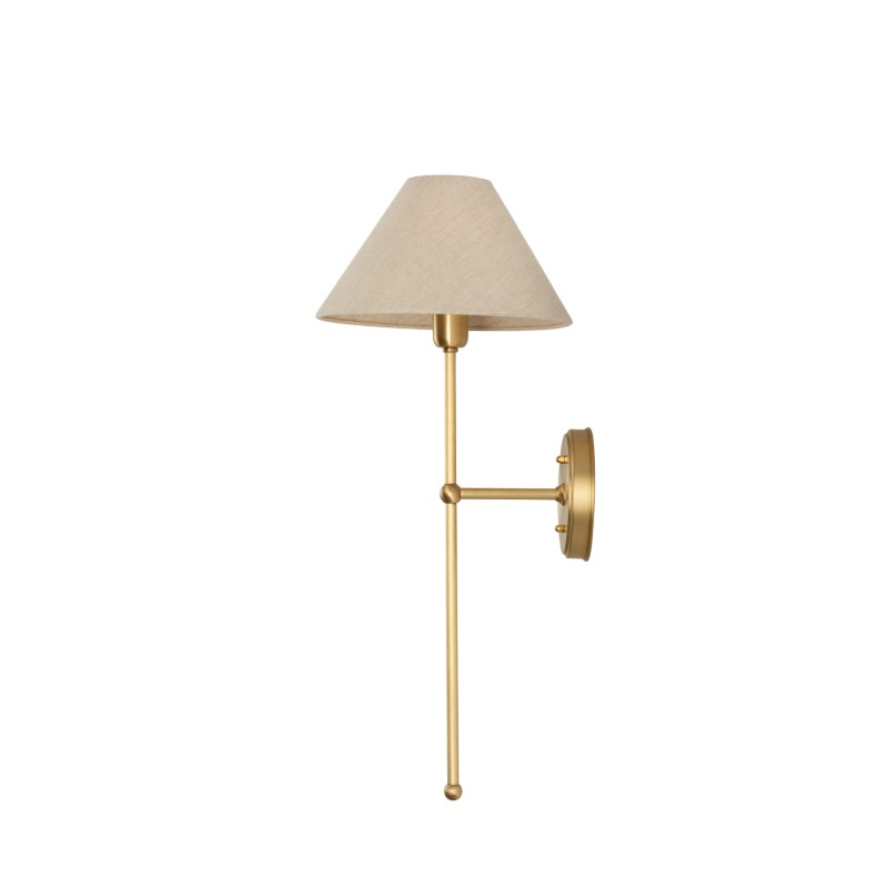 Brushed Brass BASIC Wall Sconce, wide linen lampshade