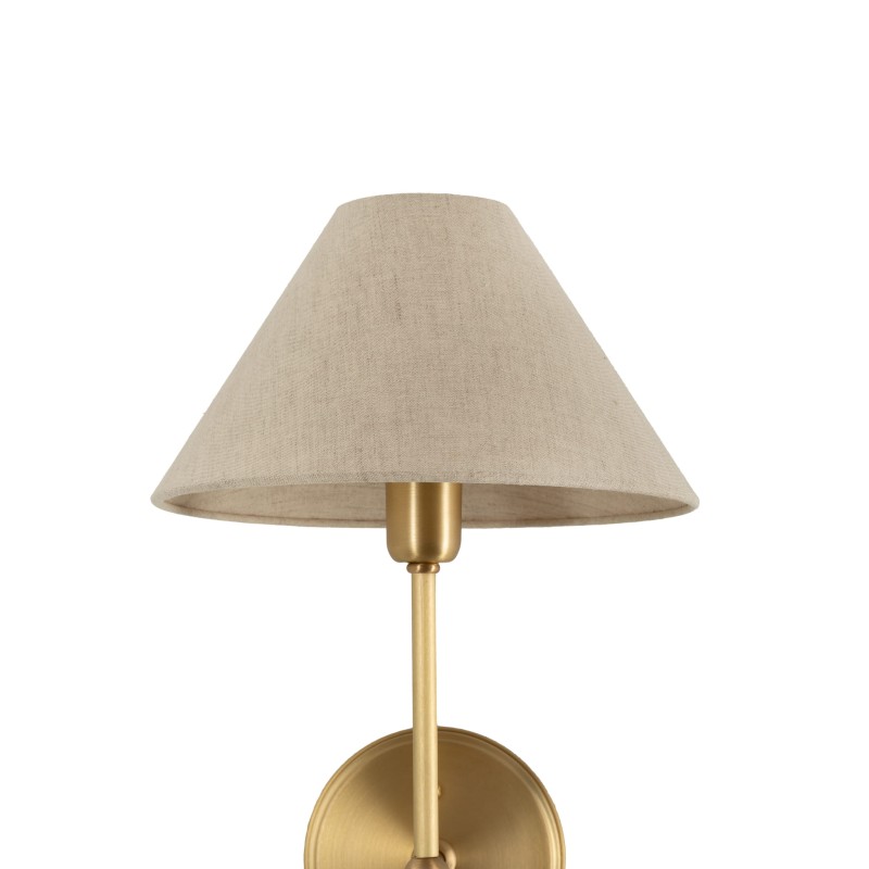 Brushed Brass BASIC Wall Sconce, wide linen lampshade